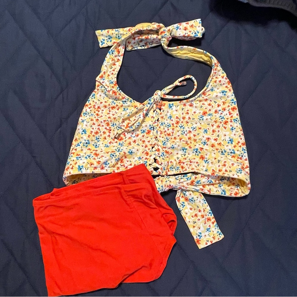 Halter swim top 36DD and orange NY&C bottoms Large